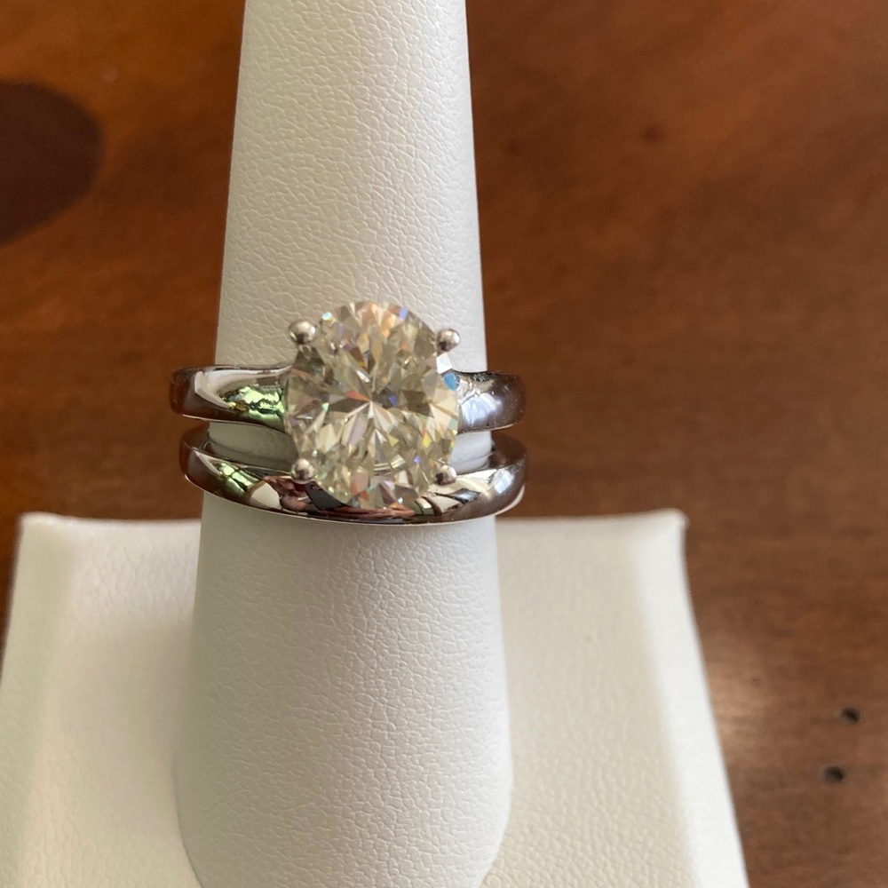 Sterling Silver 3ct Moissanite Stone and Wedding Band Bridal Set
